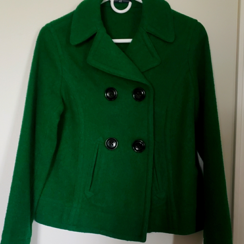 GAP Cropped Pea Coat, Kelly Green, Size Small
